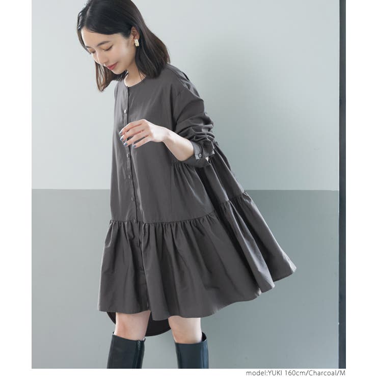 【新品未使用】yori フレアギャザーチュニック 大きいサイズ レディース ギャザー切り替えフレアチュニック