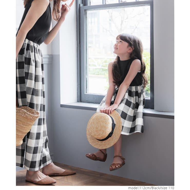 キッズ 親子お揃いチェックドッキングワンピ[品番：PA000011709]｜coca