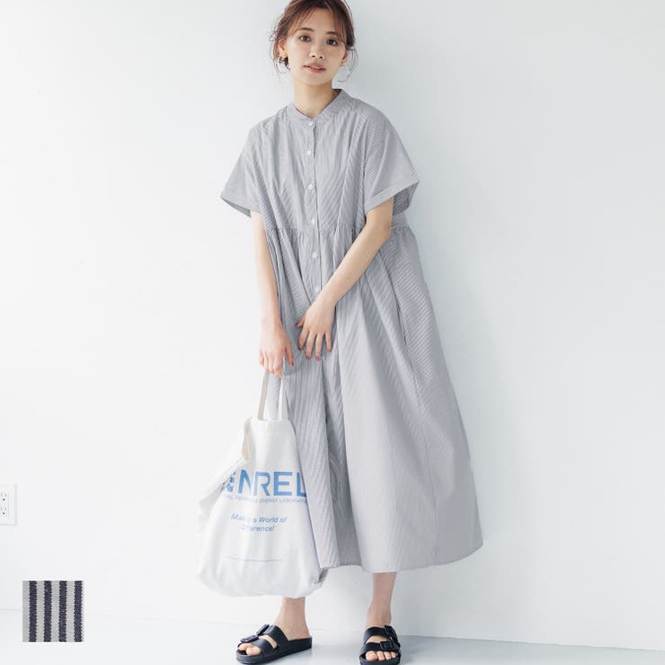 casey casey ストライプ ギャザー ワンピース CASEY CASEY ケイシーケイシー : HELAYANE ROUCHE DRESS (NAVY