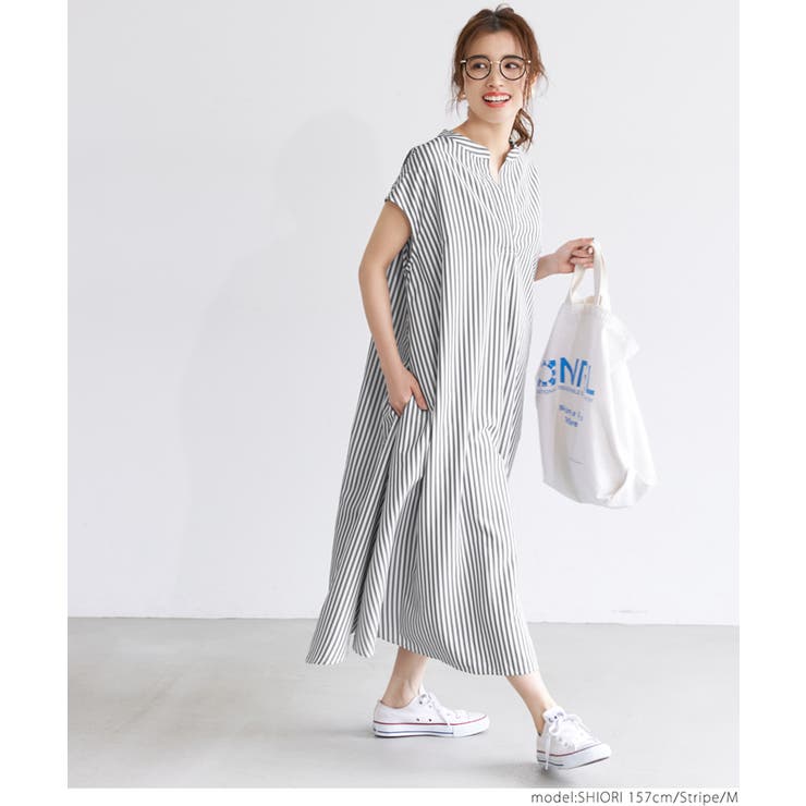 美品✨TICCA ストライプ ノーカラー シャツワンピース ゆったり フリー TICCA（ティッカ）の「別注＜TICCA（ティッカ）＞ストライプ
