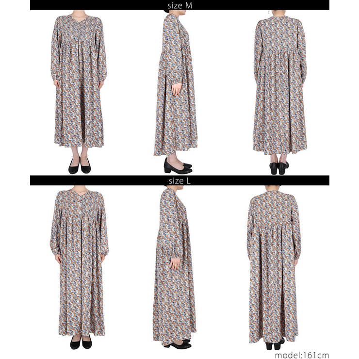 Vネック花柄ロングワンピース[品番：PA000012197]｜coca（コカ