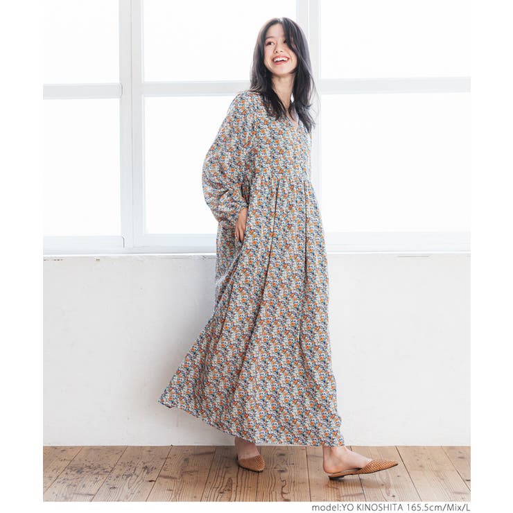 Vネック花柄ロングワンピース[品番：PA000012197]｜coca（コカ