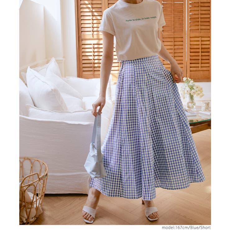 ［Blue］ | ギンガムチェックボリュームスカート | coca
