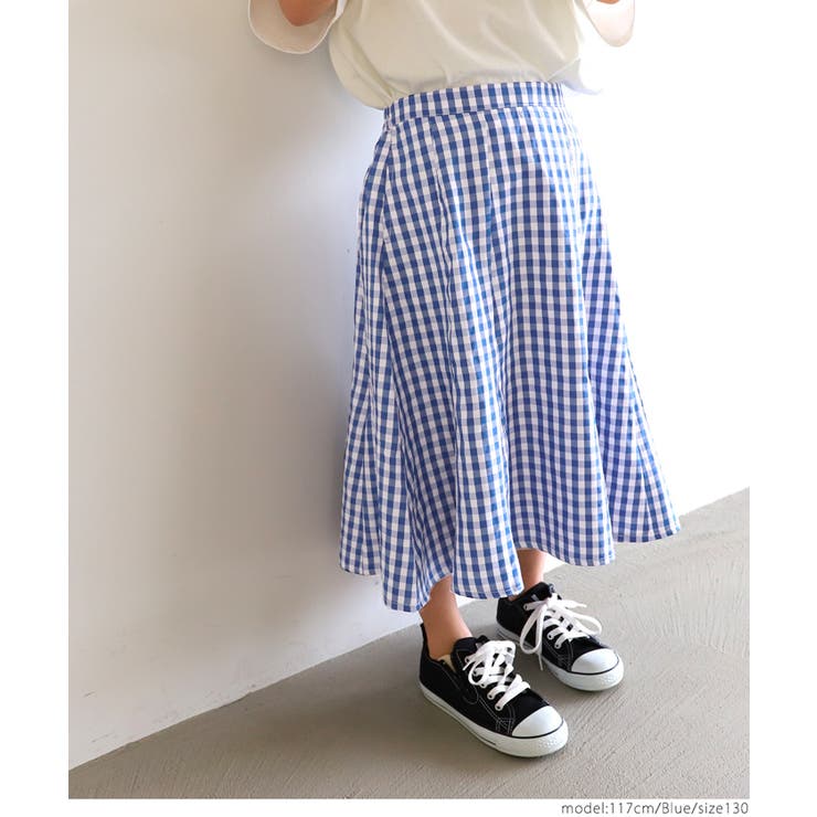 ［Blue］ | キッズ ギンガムチェックボリュームスカート | coca