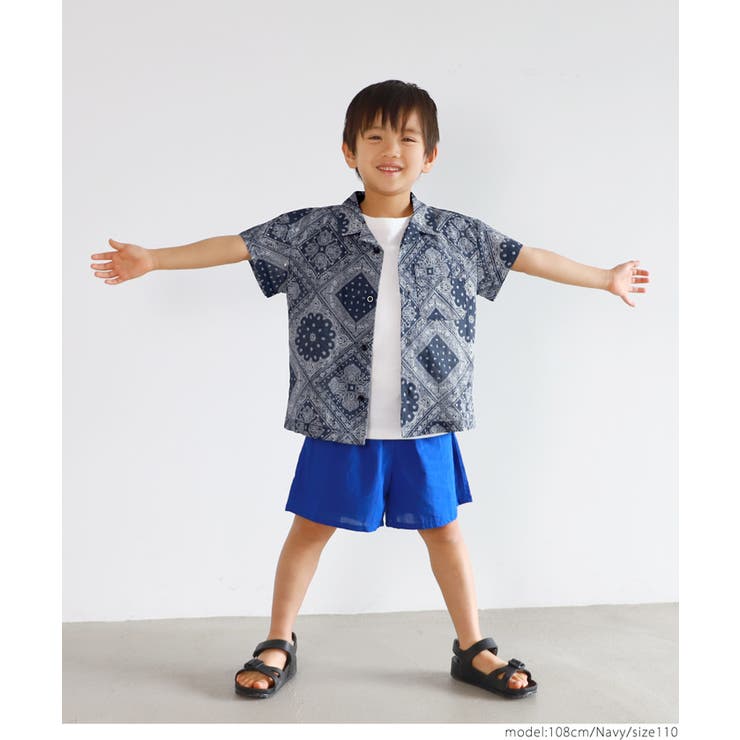 ［Navy］ | キッズ 親子お揃いバンダナアロハシャツ | coca