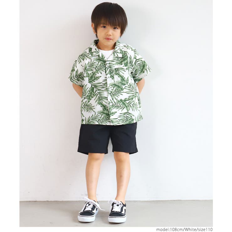 キッズ 親子お揃い爽やかリーフアロハシャツ[品番：PA000012528