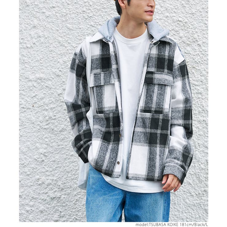 コットンチェックフード付きシャツジャケット フード チェック シャツジャケット - グレー | ZARA Japan / 日本