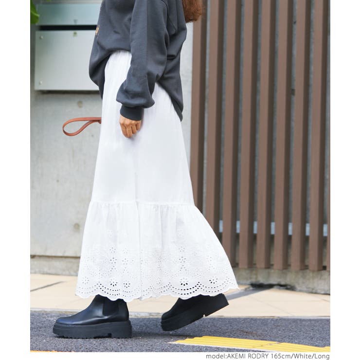コットンフラワー柄裾刺繍スカート[品番：PA000013371]｜coca