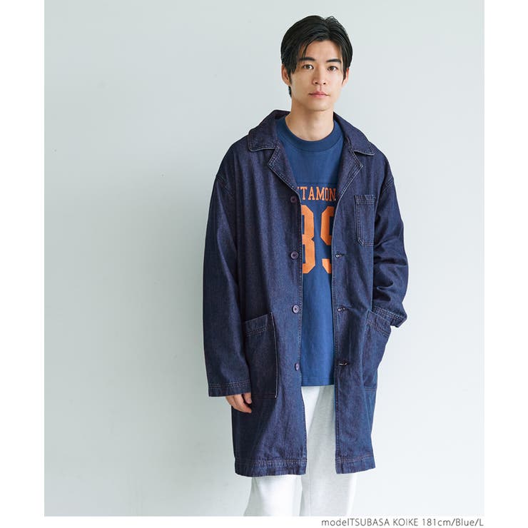 【レア】45RPM ショップコート インディゴ染め デニム ステンカラーコート 激レア】45RPM ショップコート インディゴ染め デニム ステン
