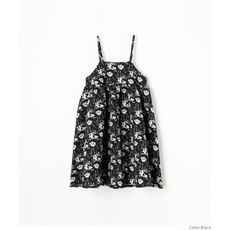 キッズ 親子お揃い上品エンボス花柄キャミワンピース[品番