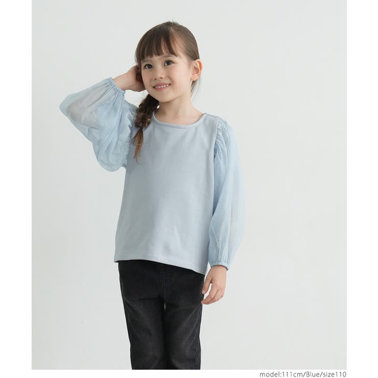 キッズ 袖ドットオーガンジードッキングトップス[品番：PA000014566