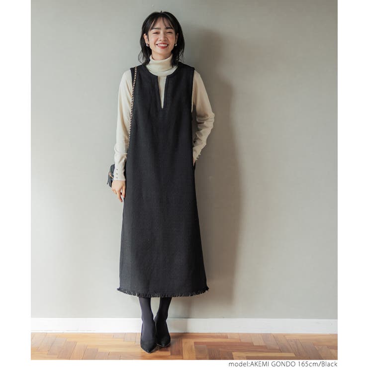 ツイードキーネックジャンパースカート[品番：PA000015259]｜coca