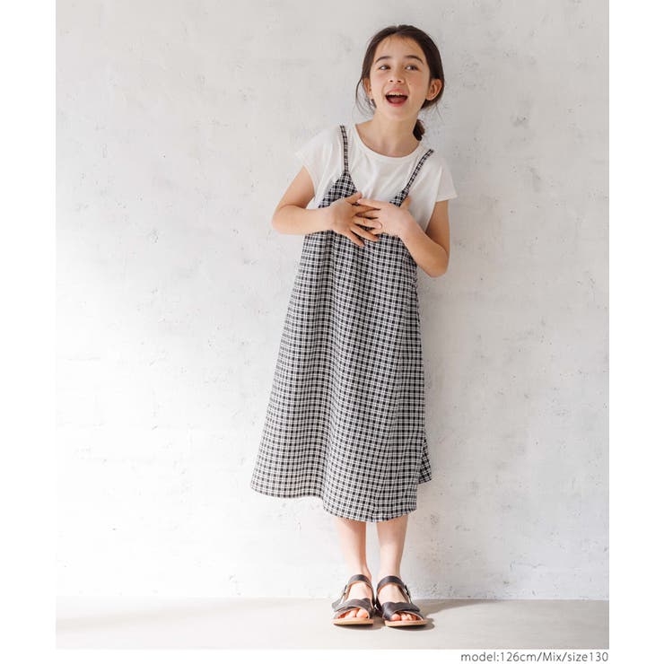 KITH 新品✨キッズワンピース✨　※袋付き キッズ 上品エンボス加工ティアードキャミワンピース[品番