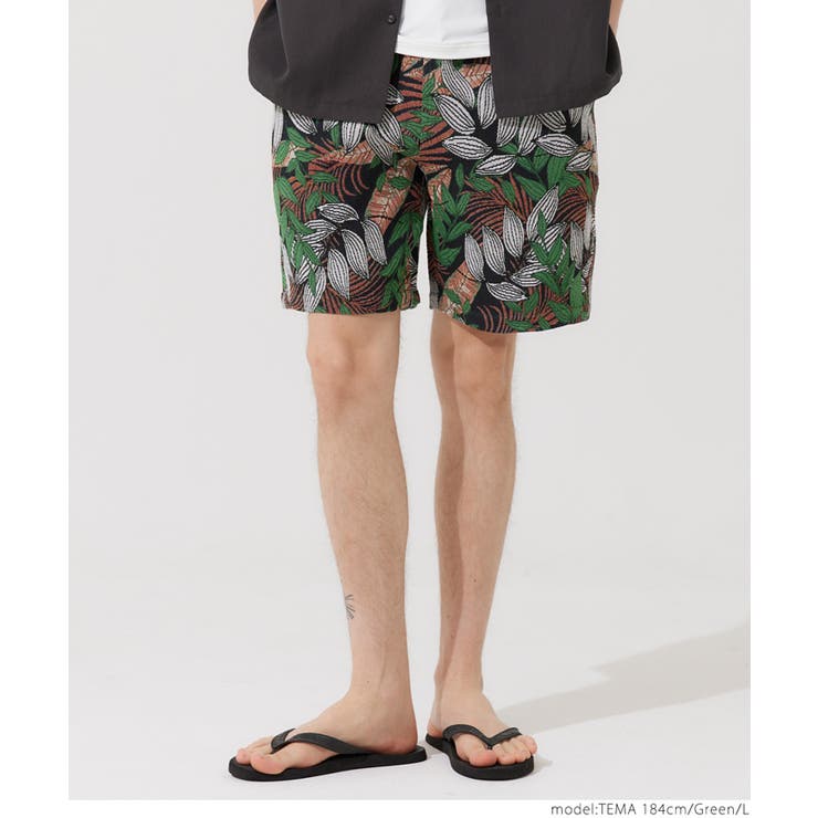 ［Green］ | メンズゴブラン織リーフ柄ショートパンツ | coca
