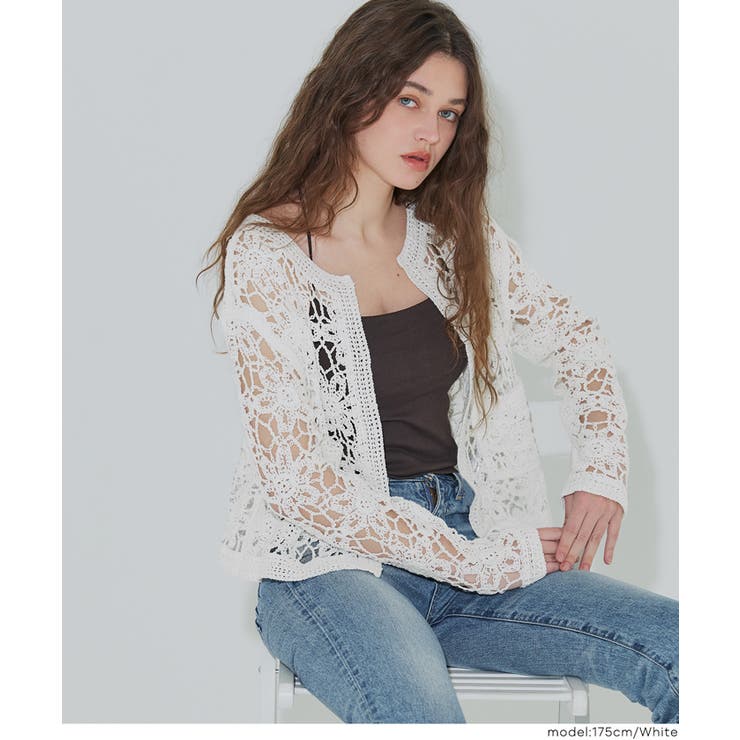 鍵編みノーカラーカーディガン レディース | coca | 詳細画像12 