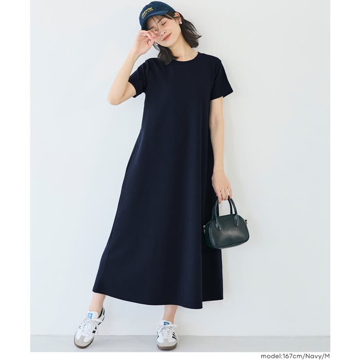 【速乾・イージーケア】エンボス加工半袖マキシワンピース | coca | 詳細画像12 