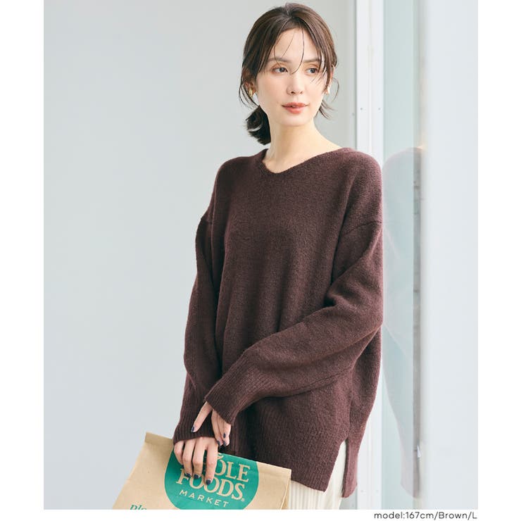 ［Brown］ | 上質さとリラックス感が漂う大人のヤク風Vネックプルオーバーニット | coca