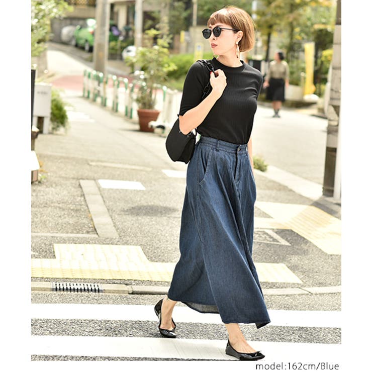 薄手ダンガリーフレアロングスカートcocaオリジナル(デニム