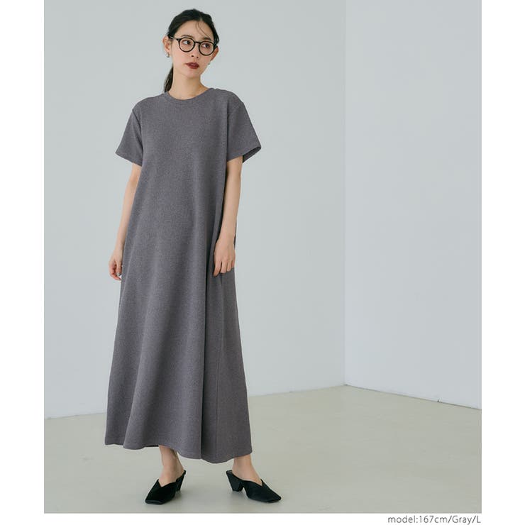 エンボス加工半袖マキシワンピース[品番：PA000008999]｜coca