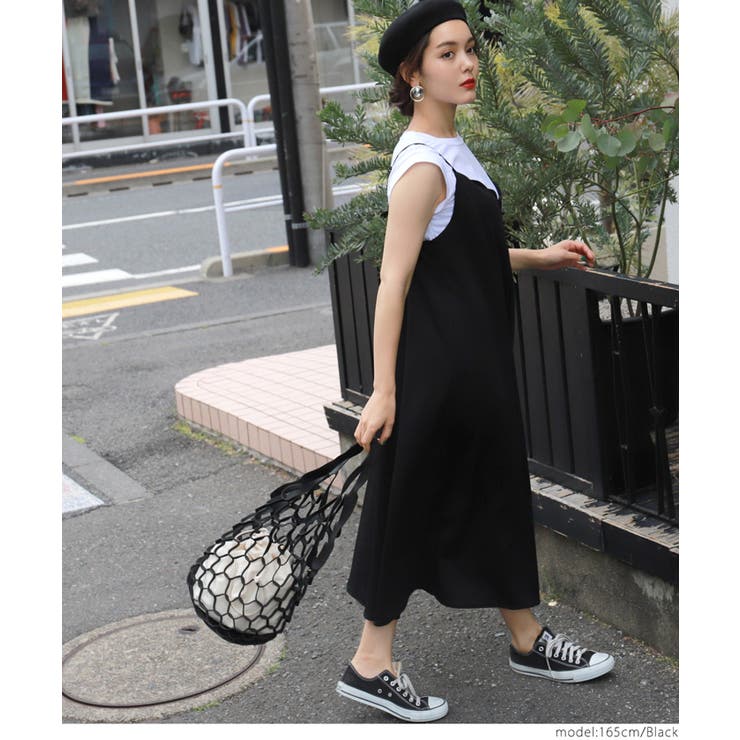 抜群ストレッチ胸元スカラップキャミソールワンピースcocaオリジナル