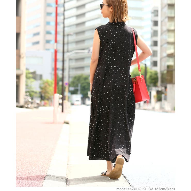 ドット柄ノースリーブシャツワンピースcocaオリジナル 石田一帆
