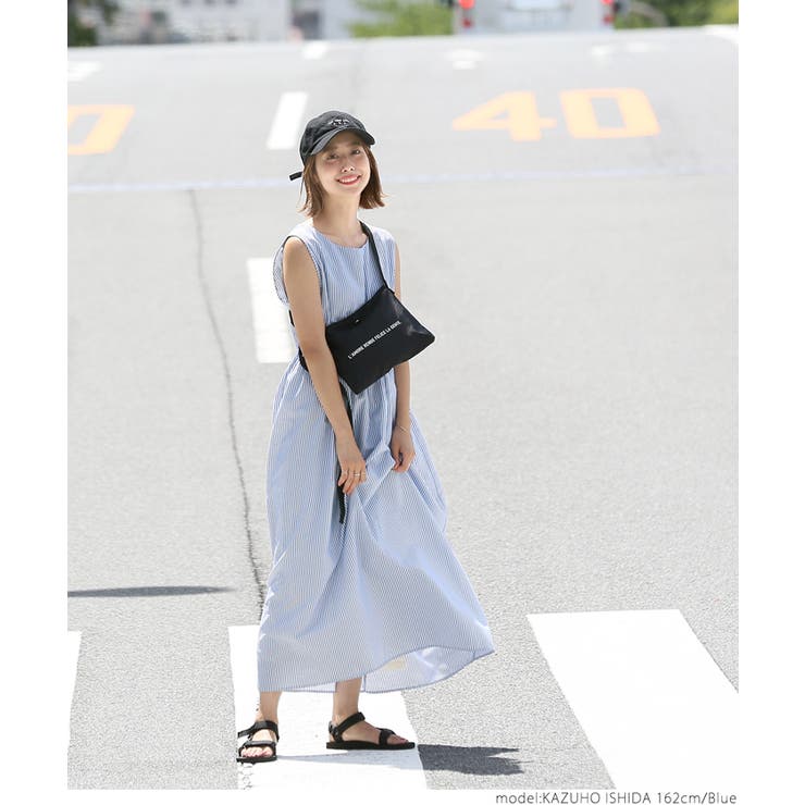 美品✨ヒロココシノ ストライプ ノースリーブロングワンピース サイズ42 LL 美品✨ヒロココシノ ストライプ ノースリーブロングワンピース
