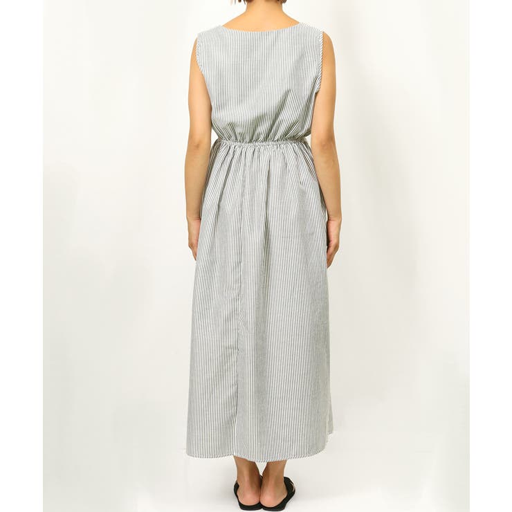 美品✨ヒロココシノ ストライプ ノースリーブロングワンピース サイズ42 LL 美品✨ヒロココシノ ストライプ ノースリーブロングワンピース