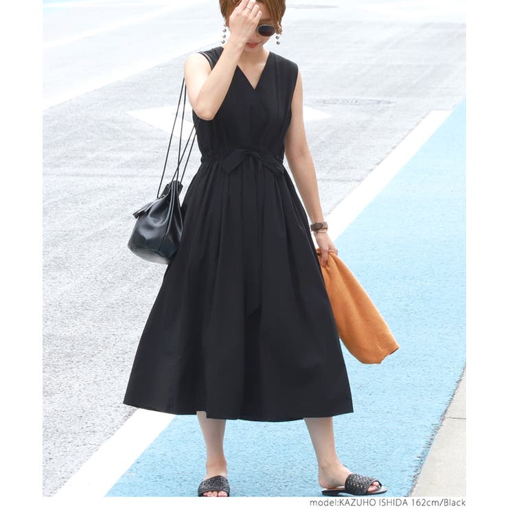 新品　コルコバード　カシュクールノースリーブワンピース ウエストリボン　36 カシュクール風ウエストリボンノースリーブワンピースcocaオリジナル