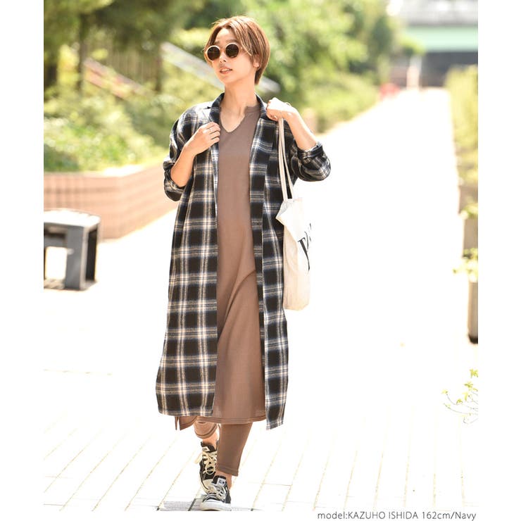タータンチェックロング丈シンプルガウンcocaオリジナル[品番