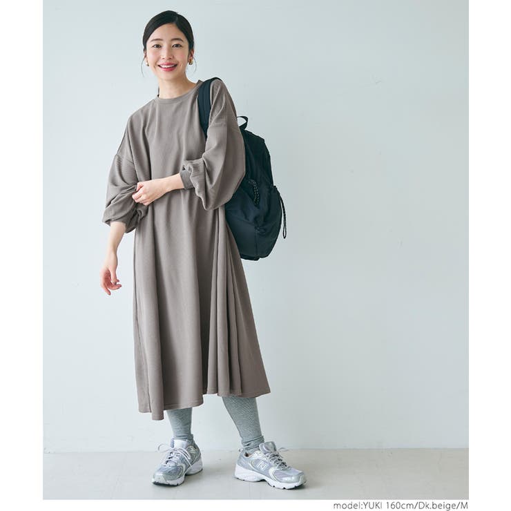 ［Dk.beige］ | エンボス袖バルーンワンピース レディース | coca