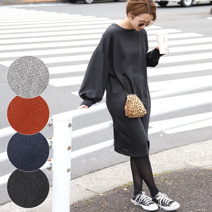 ボリュームスリーブ膝丈スウェットワンピースcocaオリジナル 石田一帆