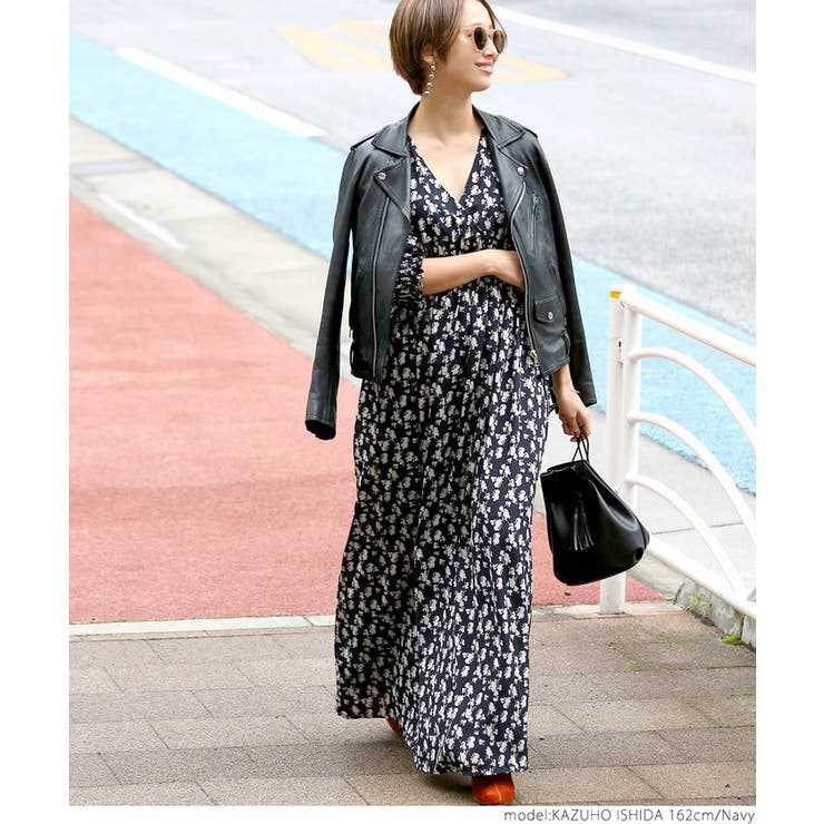 シックカラー花柄カシュクールワンピースcocaオリジナル 石田一 シックカラー花柄カシュクールワンピースcocaオリジナル 石田一