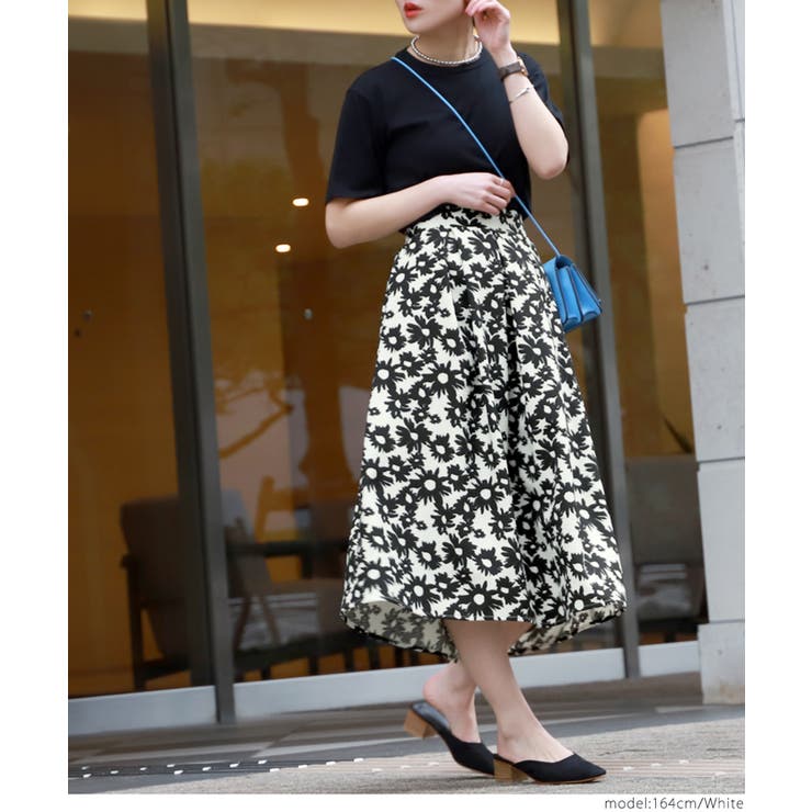 ウエストタックモノトーンフラワースカートcocaオリジナル(フレア Aライン ミ… | coca | 詳細画像6 