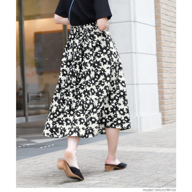 ウエストタックモノトーンフラワースカートcocaオリジナル(フレア Aライン ミ… | coca | 詳細画像7 