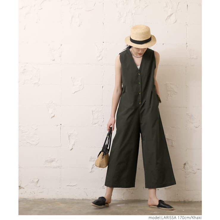 ［Khaki］ | ジャンプスーツ レディース Vネック | coca
