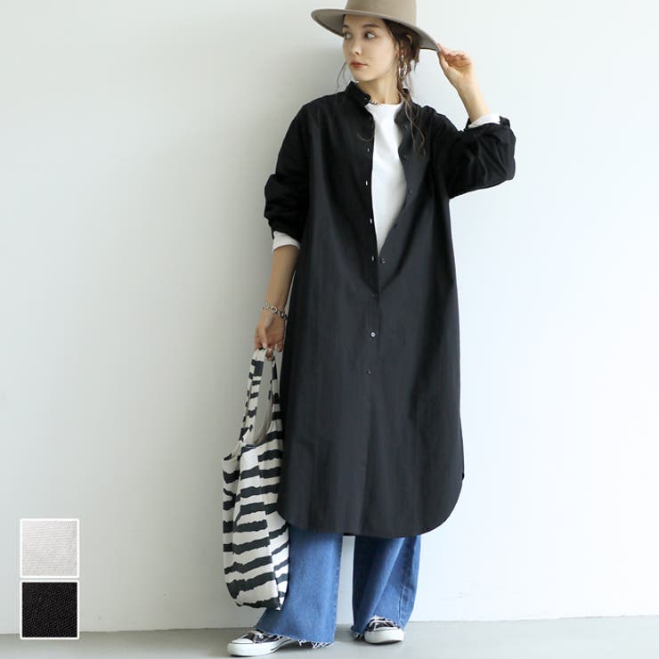 シャツワンピース レディース バンドカラー[品番：PA000011140