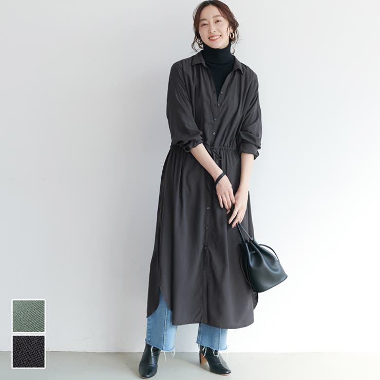 シャツワンピース レディース ロングシャツ[品番：PA000011376