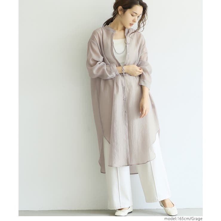 レディースロングシャツ シアーシャツ レディース ロング丈[品番：PA000011134]｜coca