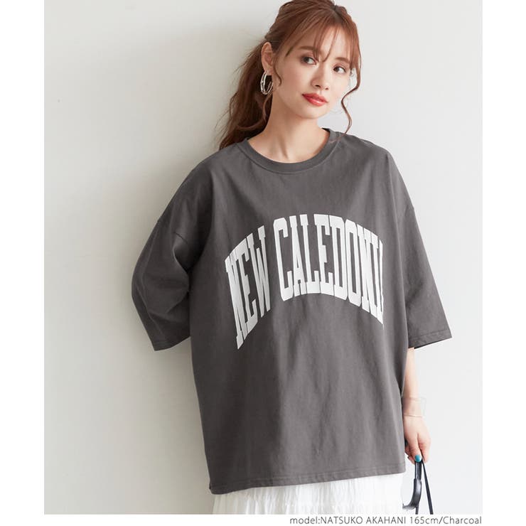 ［Charcoal］ | ビックシルエットカレッジロゴTシャツ | coca