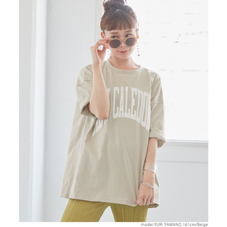 ［Beige］ | ビックシルエットカレッジロゴTシャツ | coca