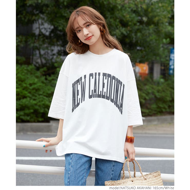 ［White］ | ビックシルエットカレッジロゴTシャツ | coca