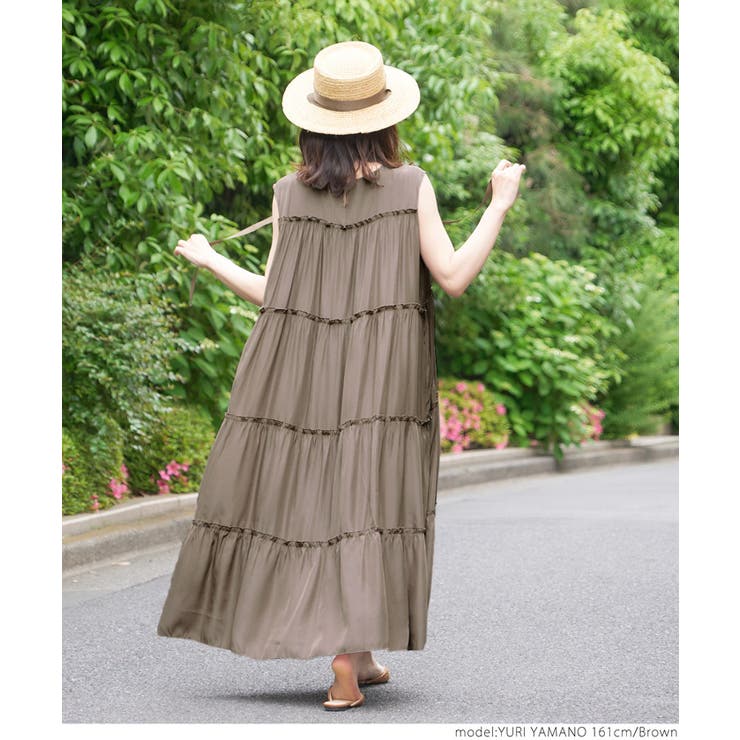 【着用2回】スナイデル　サテンティアードロングワンピース　モカピンク 着用2回】スナイデル サテンティアードロングワンピース