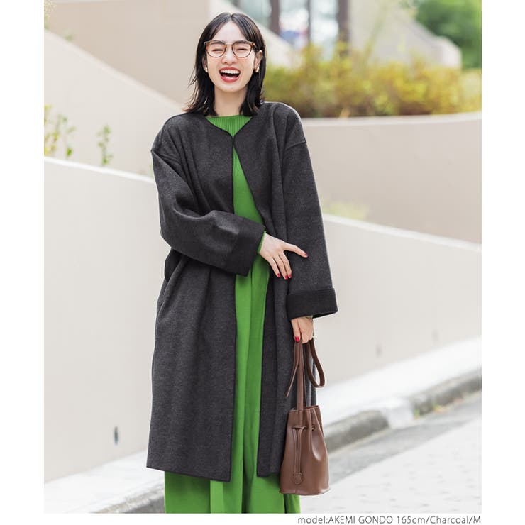 ウエストリボンノーカラーチェスターコート[品番：PA000012062]｜coca