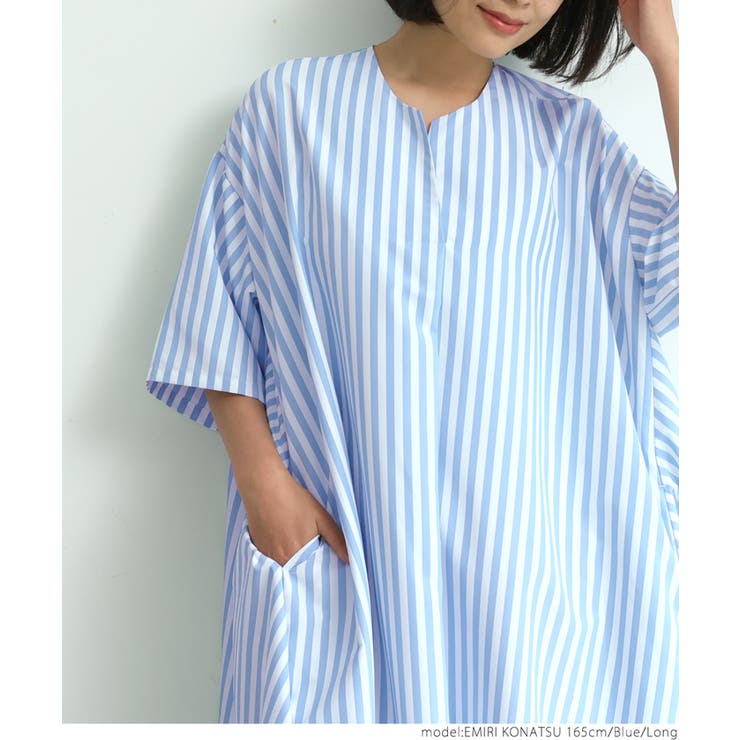 ストライプスキッパーシャツワンピース[品番：PA000012476]｜coca