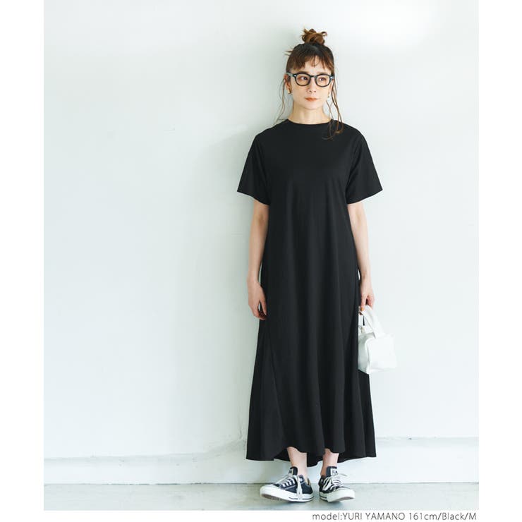 ミニマム＆シックな接触冷感のレーヨンロゴワンピース 接触冷感リネンレーヨンフレアワンピース