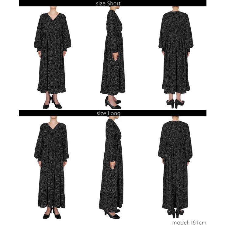 ランダムドット柄カシュクールロングワンピース[品番