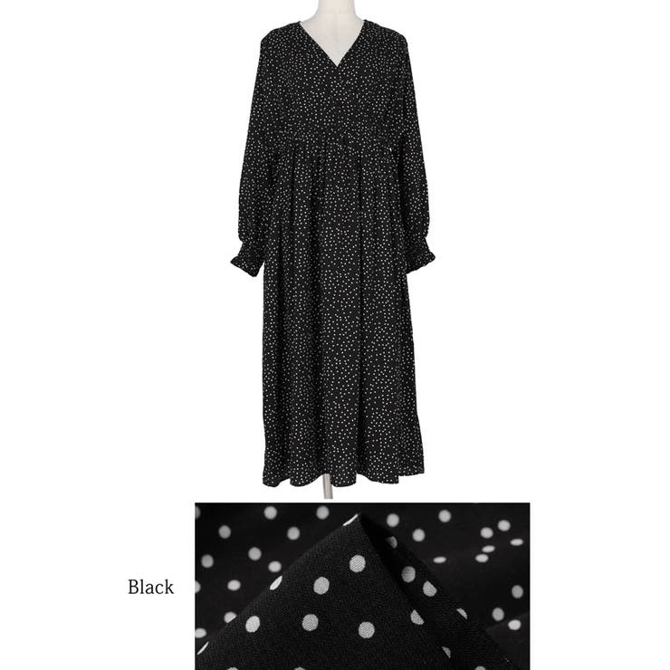【タグ付】COEL コエル ランダムドット ロングワンピース ブラック 38 COEL（コエル）の「ランダムドットワンピース（ワンピース