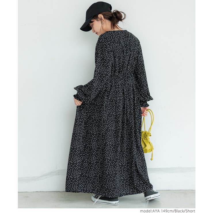 【タグ付】COEL コエル ランダムドット ロングワンピース ブラック 38 COEL（コエル）の「ランダムドットワンピース（ワンピース
