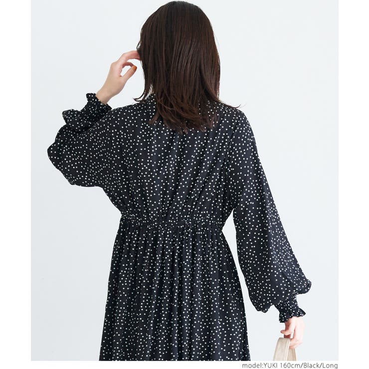 ランダムドット柄カシュクールロングワンピース[品番