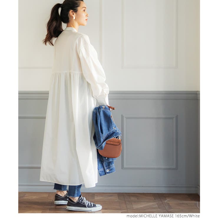 JUNOAH｜スタンドカラーマキシ丈シャツワンピース | Rakuten